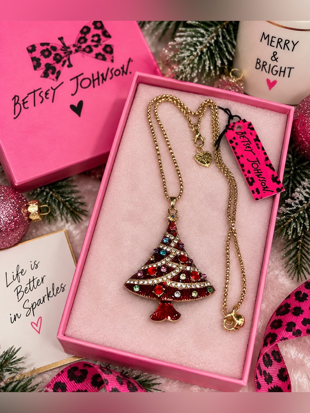 🎄 NWT Betsey Johnson Christmas Tree Statement Necklace